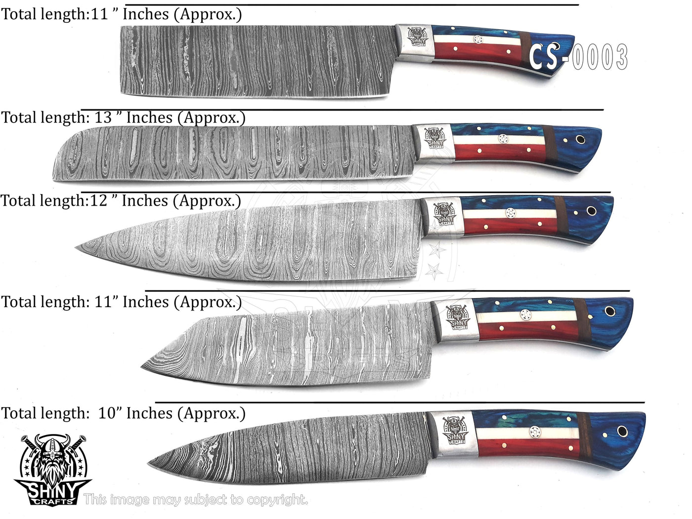 Handmade Damascus Kitchen Knife Set with multi wood handle and Damascus Steel Blade, Chef’s Knives set with Leather Pouch Roll and High Tempered Razor-Sharp Blade (CS-03)