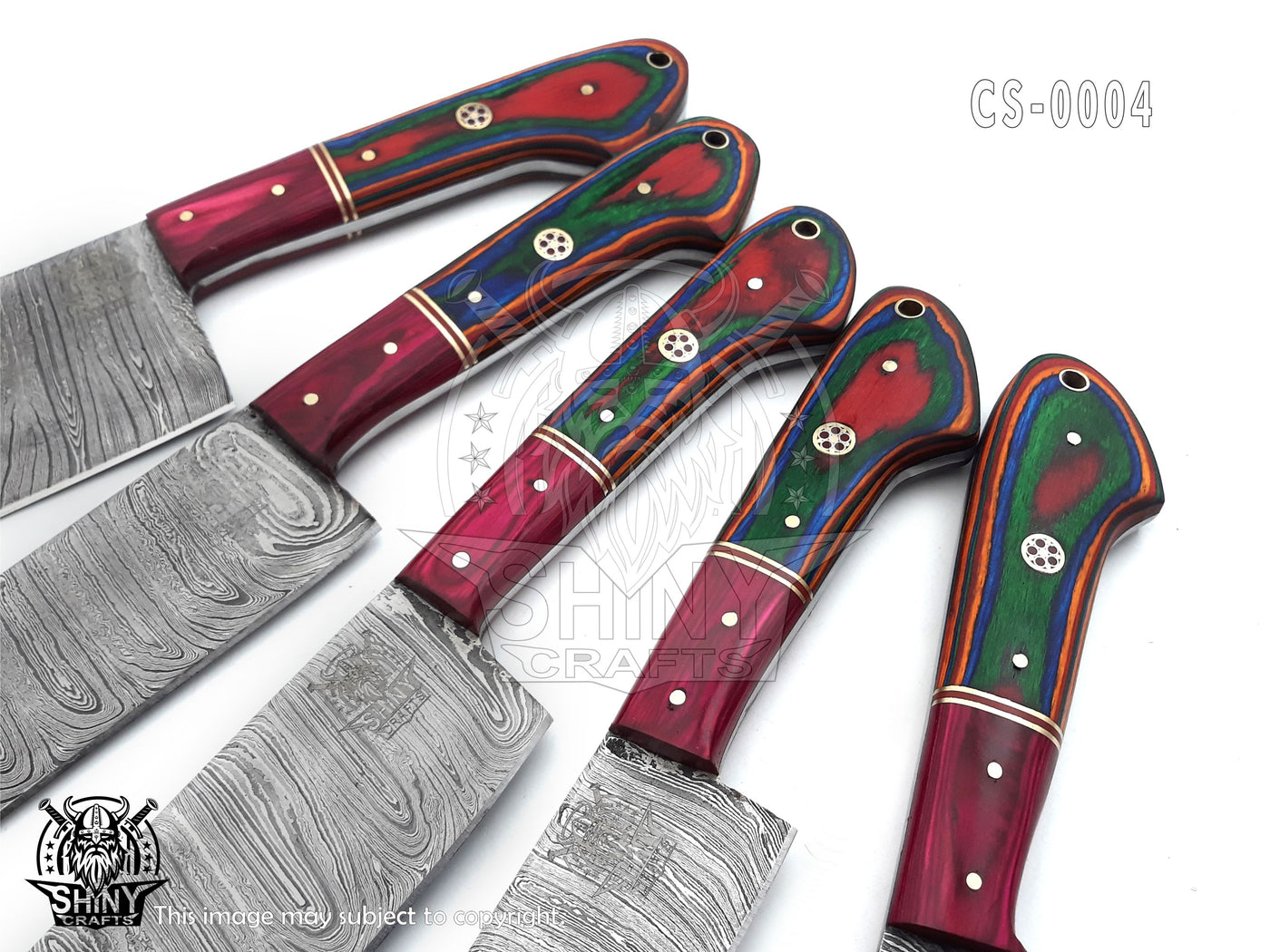 Handmade Damascus Kitchen Knife Set with wood handle and Damascus Steel Blade, Chef’s Knives set with Leather Pouch Roll and High Tempered Razor-Sharp Blade (CS-04)