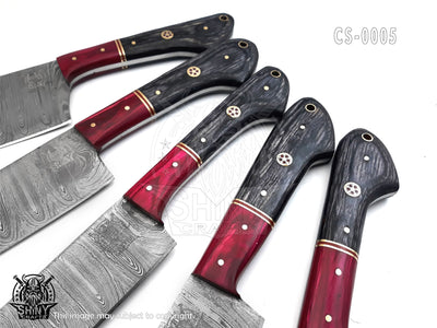 Handmade Damascus Kitchen Knife Set with wood handle and Damascus Steel Blade, Chef’s Knives set with Leather Pouch Roll and High Tempered Razor-Sharp Blade (CS-05)