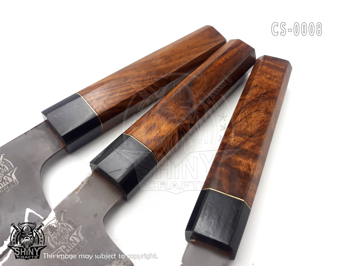 Custom Handmade Rare San Mai Steel Kitchen Knife Set with wood handle and Mix Steel Blade, Chef’s Knives set with Leather Pouch Roll and High Tempered Razor-Sharp Blade (CS-08)