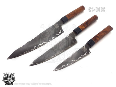 Custom Handmade Rare San Mai Steel Kitchen Knife Set with wood handle and Mix Steel Blade, Chef’s Knives set with Leather Pouch Roll and High Tempered Razor-Sharp Blade (CS-08)