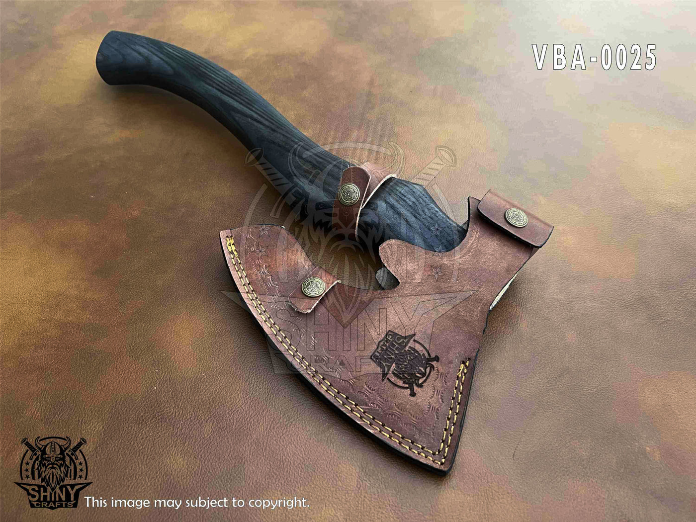 19" Viking axe bearded axe tomahawk birthday gifts-Viking Axe with Carbon Steel Head and Ash Wood Handle is black polished, Viking Gifts for Men with Premium Quality Leather Sheath (VBA-25)