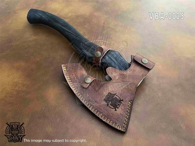 19" Viking axe bearded axe tomahawk birthday gifts-Viking Axe with Carbon Steel Head and Ash Wood Handle is black polished, Viking Gifts for Men with Premium Quality Leather Sheath (VBA-25)