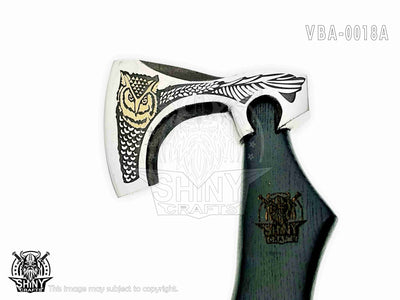 Axes Berserker Axe Hatchet Tomahawk Battle Axe-Viking Axe Golden Owl Relief Design, Ash Wood Handle Viking Gifts for Men with Premium Quality Leather Sheath (SCA 18A)