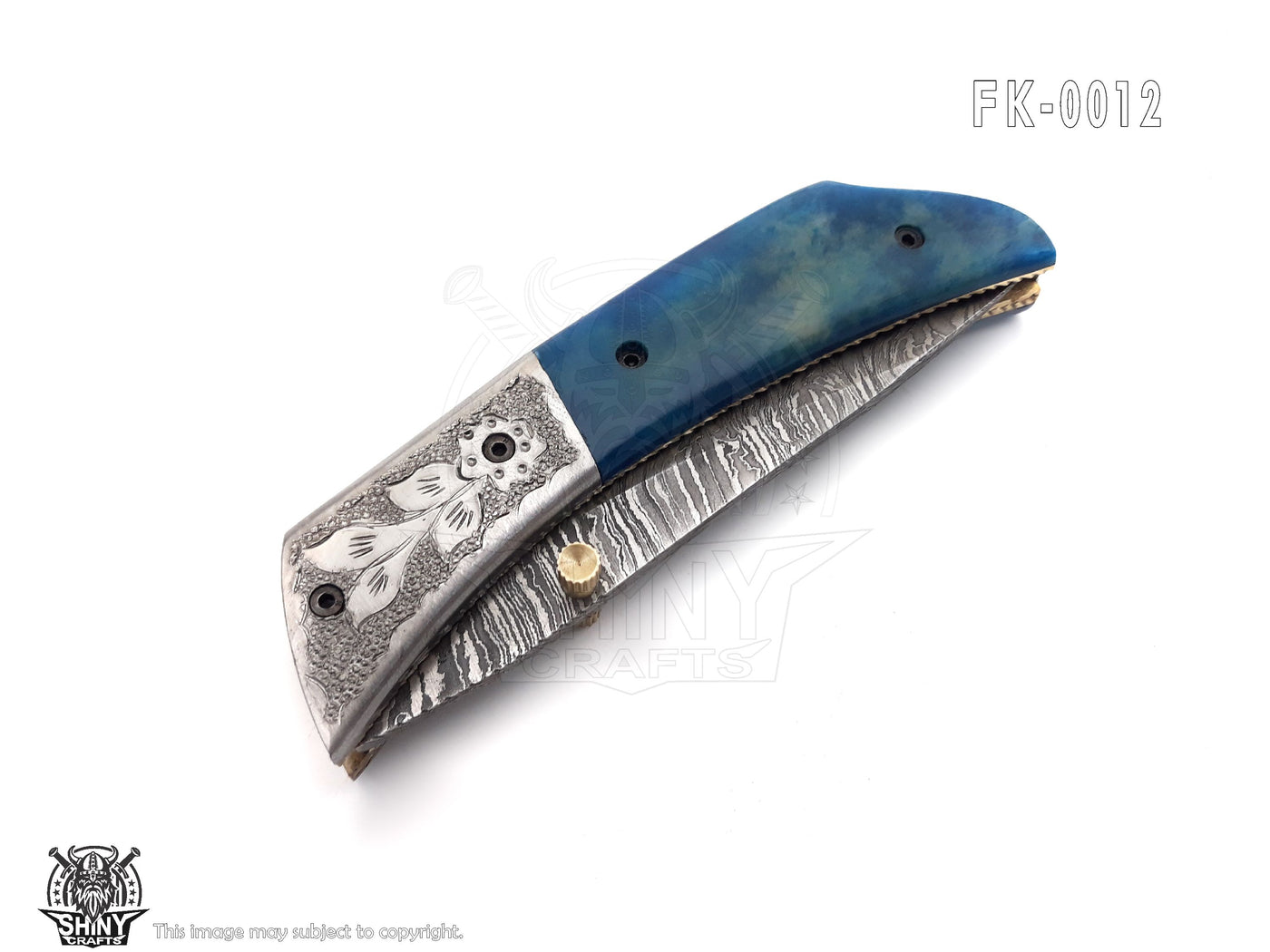 Beautiful Damascus Pocket knife with Damascus Handle & Blade, Folding knife with liner lock, Camping Knife, Hunting knife with Premium Leather Sheath (FK-12)