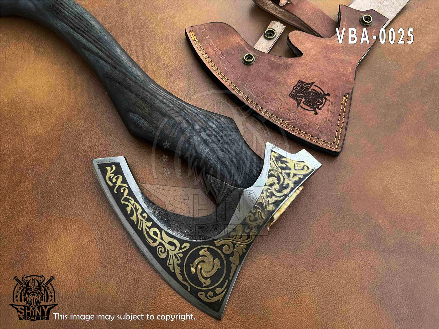 19" Viking axe bearded axe tomahawk birthday gifts-Viking Axe with Carbon Steel Head and Ash Wood Handle is black polished, Viking Gifts for Men with Premium Quality Leather Sheath (VBA-25)