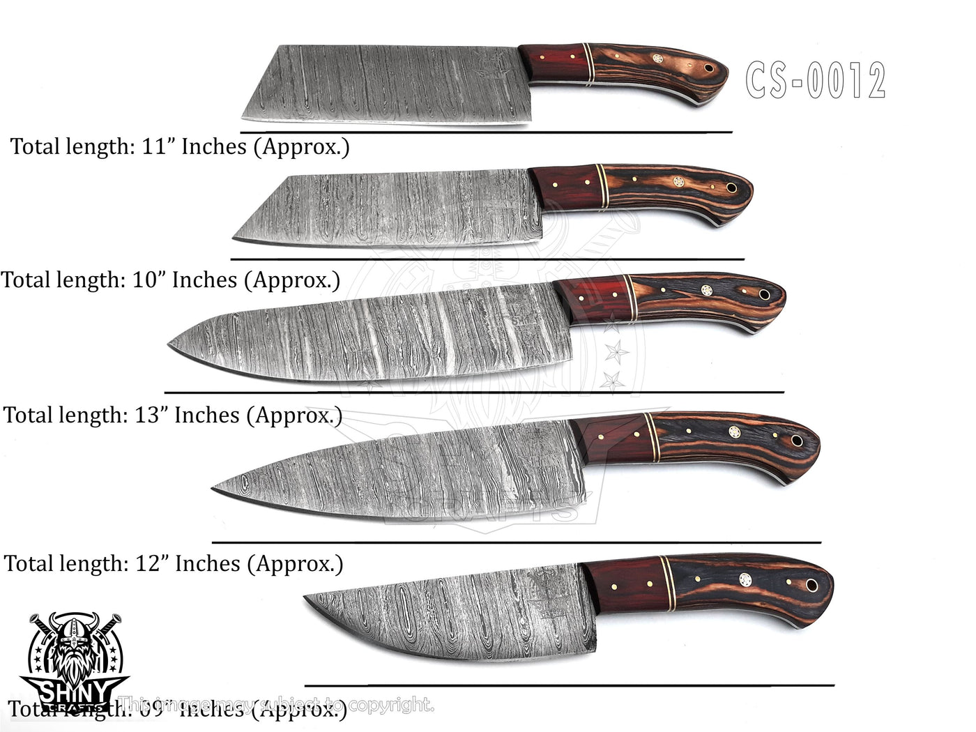 Handmade Damascus Kitchen Knife Set with wood handle and Damascus Steel Blade, Chef’s Knives (CS-12)