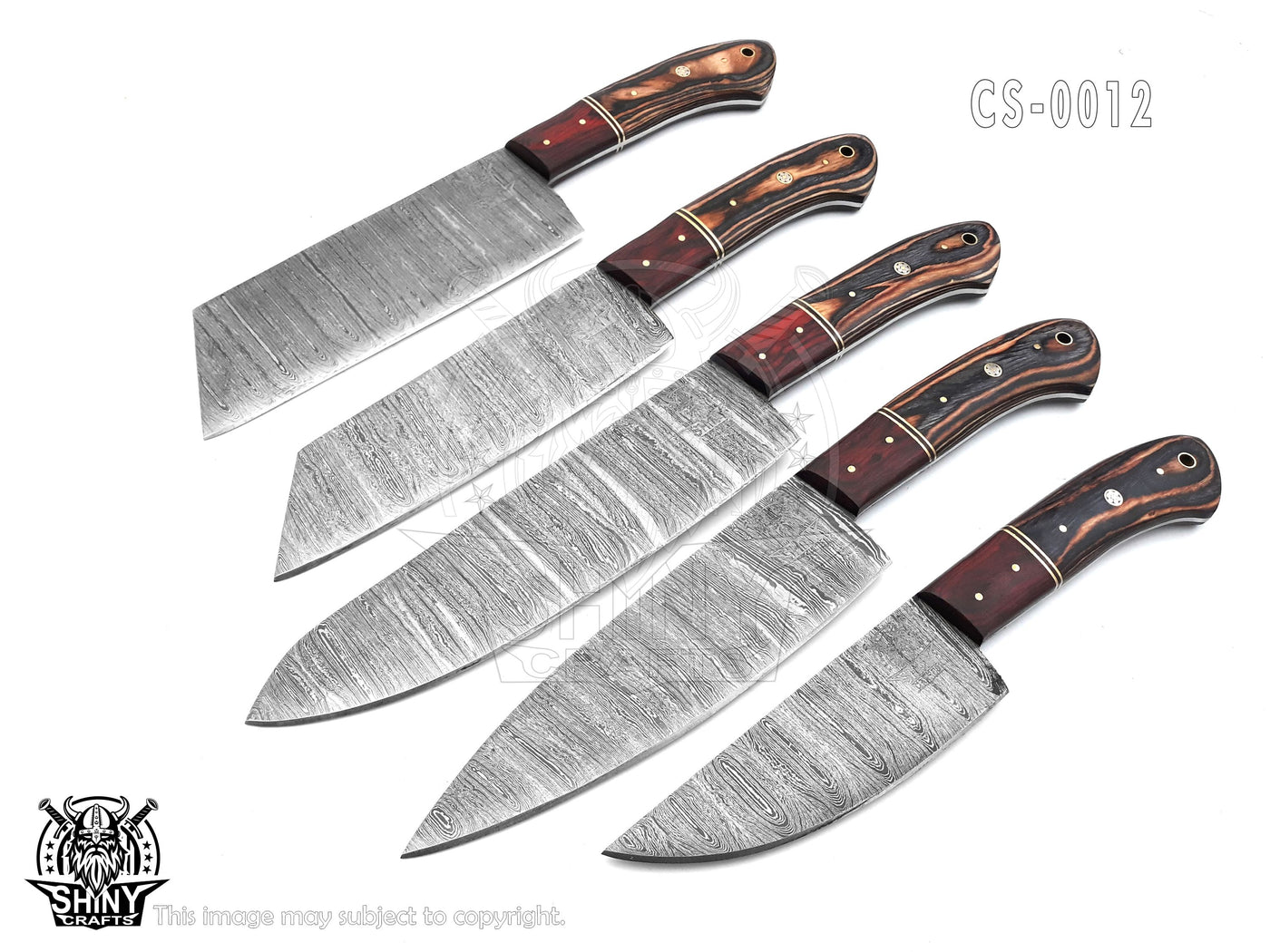 Handmade Damascus Kitchen Knife Set with wood handle and Damascus Steel Blade, Chef’s Knives (CS-12)