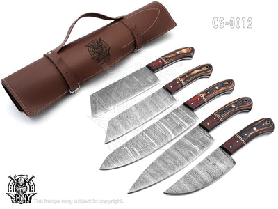 Handmade Damascus Kitchen Knife Set with wood handle and Damascus Steel Blade, Chef’s Knives (CS-12)