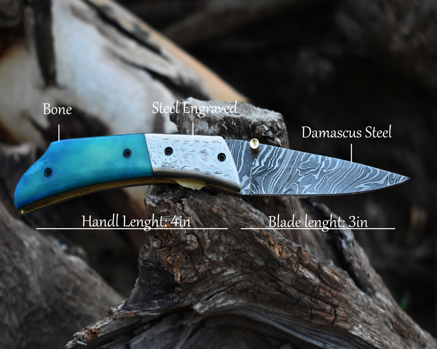 Beautiful Damascus Pocket knife with Damascus Handle & Blade, Folding knife with liner lock, Camping Knife, Hunting knife with Premium Leather Sheath (FK-12)