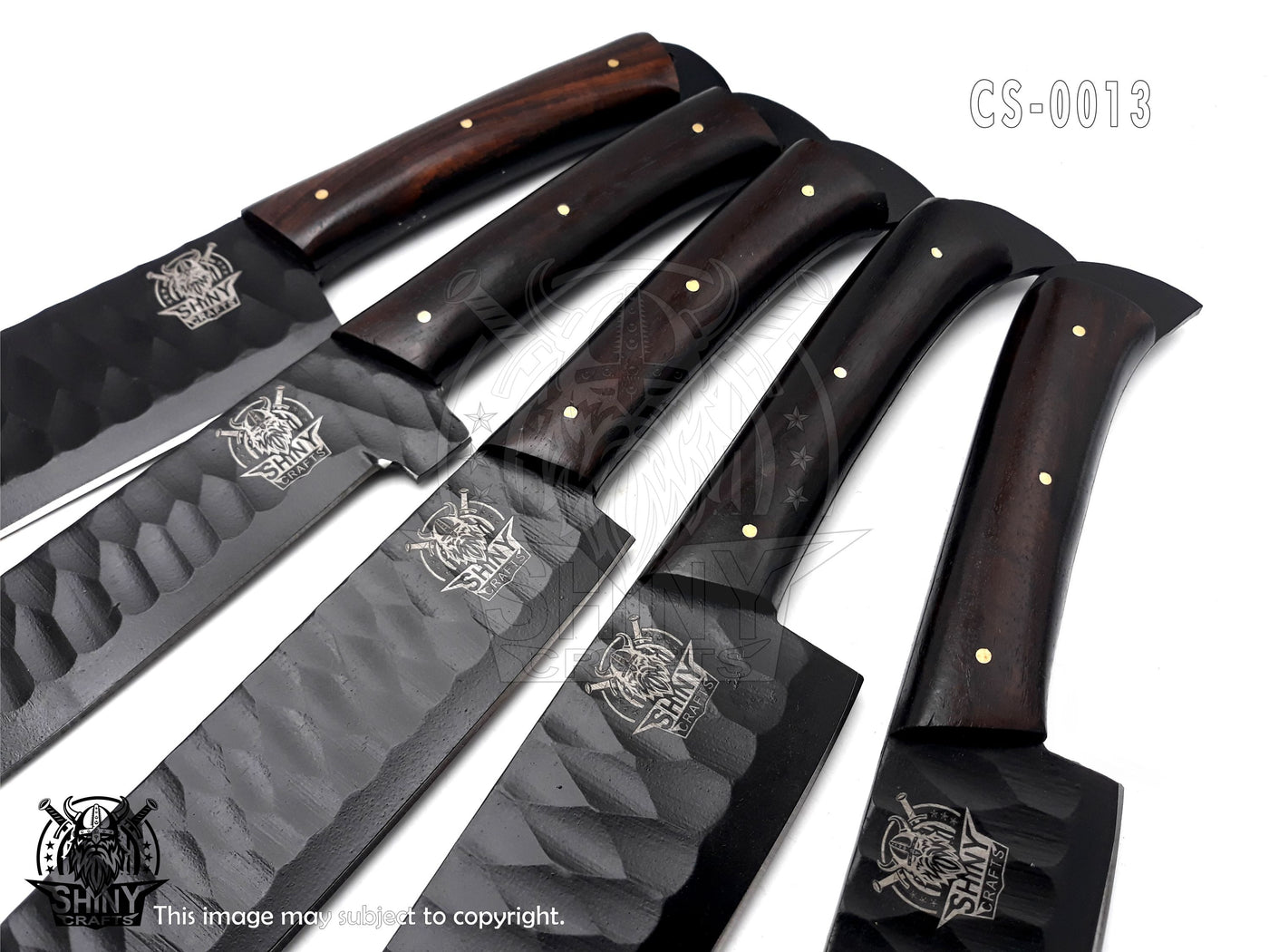 Handmade Forged Black Coated Kitchen Knife Set with Wangi wood handle and Damascus Steel Blade, Chef’s Knives set with Leather Pouch Roll and Razor-Sharp Blade (CS-13)