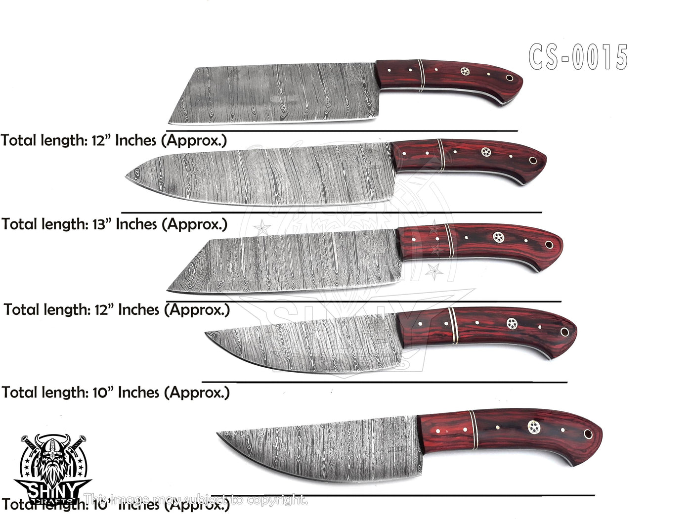 Handmade Damascus Kitchen Knife Set with wood handle and Damascus Steel Blade, Chef’s Knives set with Leather Pouch Roll and High Tempered Razor-Sharp Blade (CS-15)