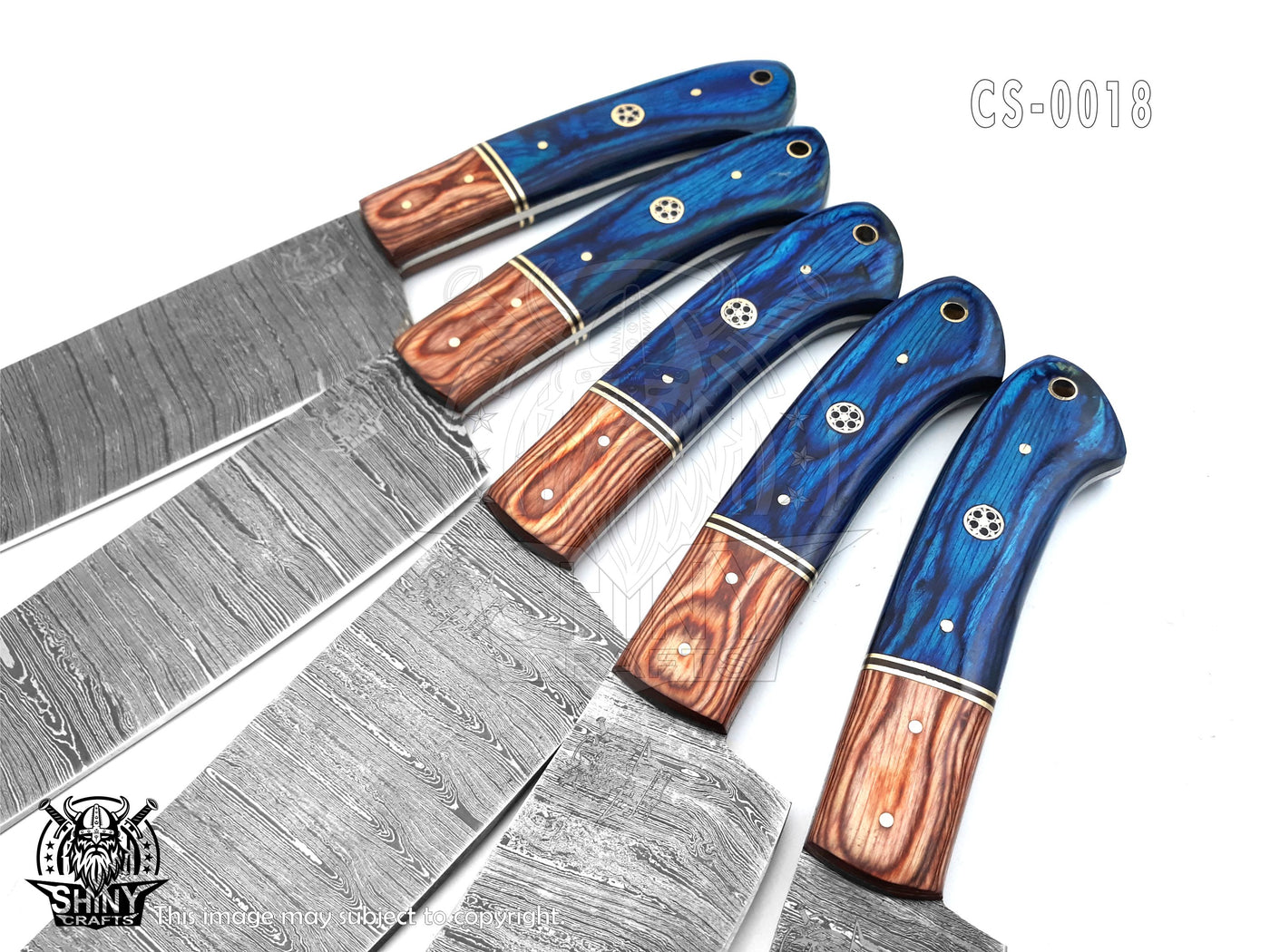 Handmade Damascus Kitchen Knife Set with wood handle and Damascus Steel Blade, Chef’s Knives set with Leather Pouch Roll and High Tempered Razor-Sharp Blade (CS-18)