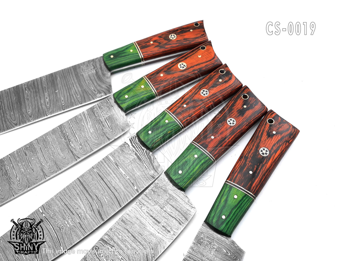 Handmade Damascus Kitchen Knife Set with wood handle and Damascus Steel Blade, Chef’s Knives set with Leather Pouch Roll and High Tempered Razor-Sharp Blade (CS-19)