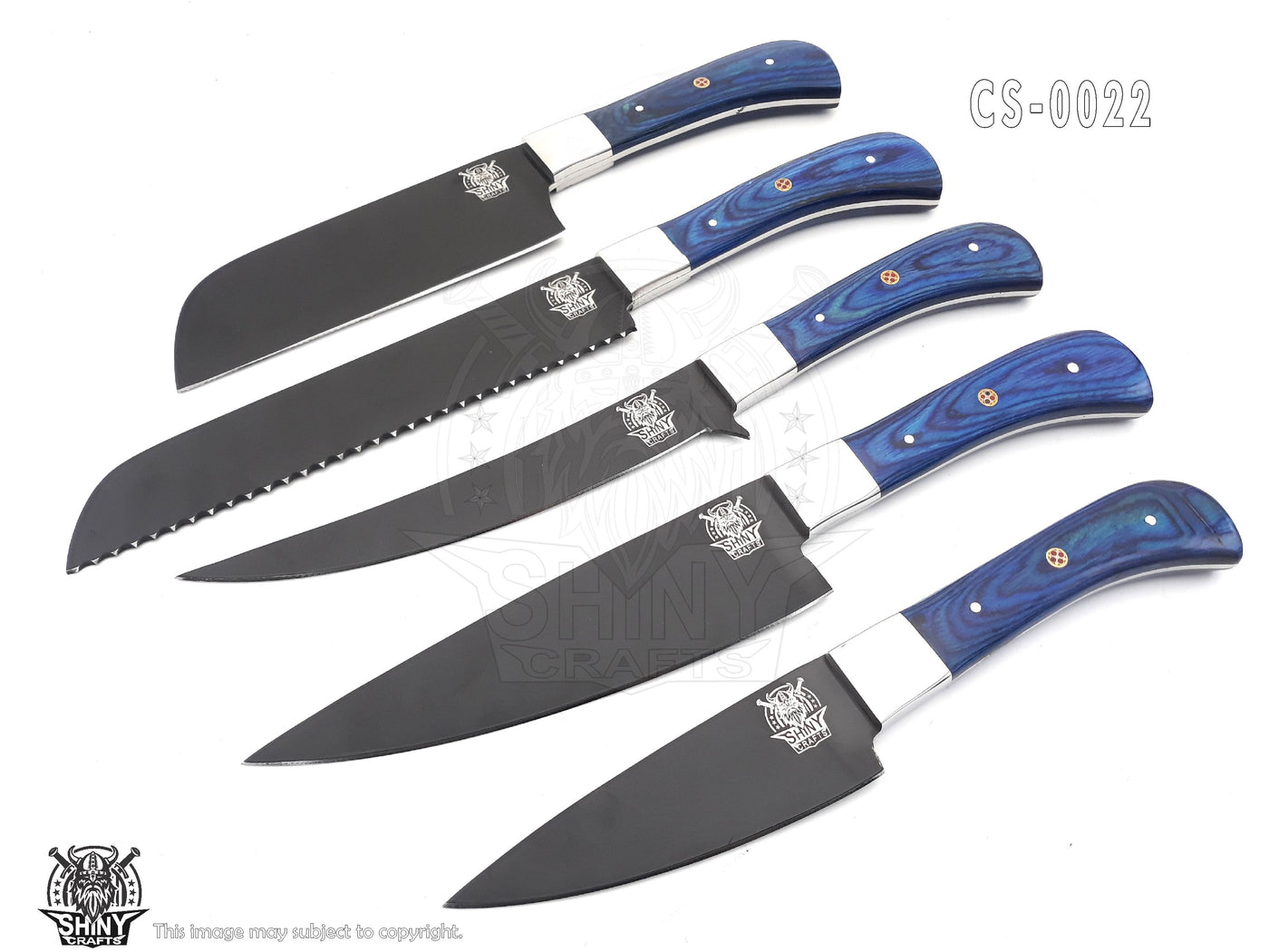 Handmade Black Coated Kitchen Knife Set with Blue wood handle and D 2 –  SHINY CRAFTS