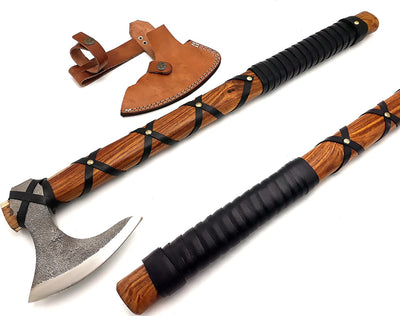 Custom Handmade Carbon Steel Viking Axe,Valentine's Day Gift,Christmas Gift,Birthday gift for him with Premium Leather wrapped Handle and Leather Sheath (VBA 15)