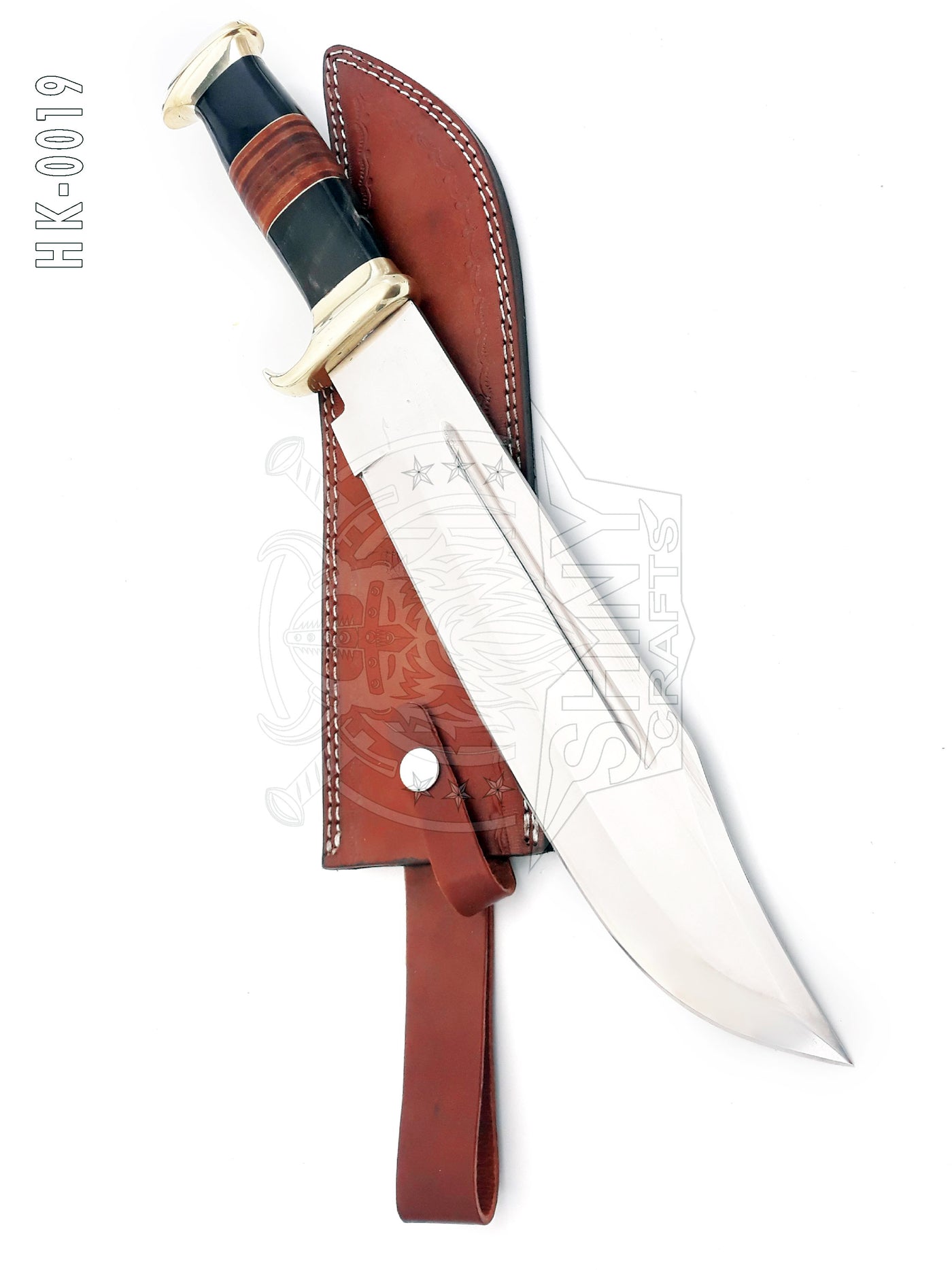 18" Large Handmade Forged Crocodile Dundee Knife, With Horn and Leather Handle with Premium Leather Sheath (HK-19)