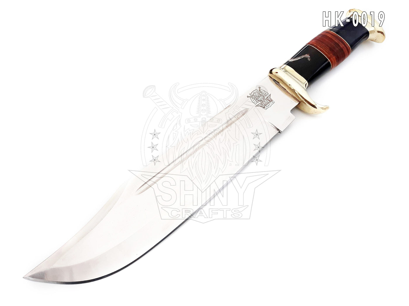 18" Large Handmade Forged Crocodile Dundee Knife, With Horn and Leather Handle with Premium Leather Sheath (HK-19)