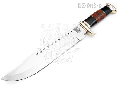 18" Large Handmade Forged Crocodile Dundee Knife, Custom D2 Steel Blade with Horn and Leather Handle with Premium Leather Sheath (HK-19-D)