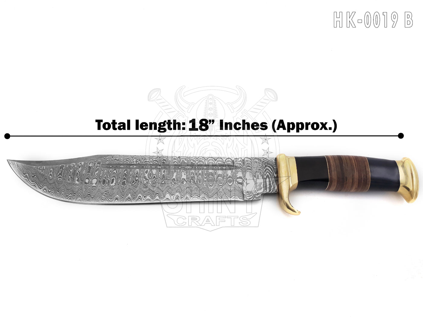 18" Large Handmade Forged Crocodile Dundee Knife, Damascus Steel Blade with Horn and Leather Handle with Premium Leather Sheath (HK-19-B)