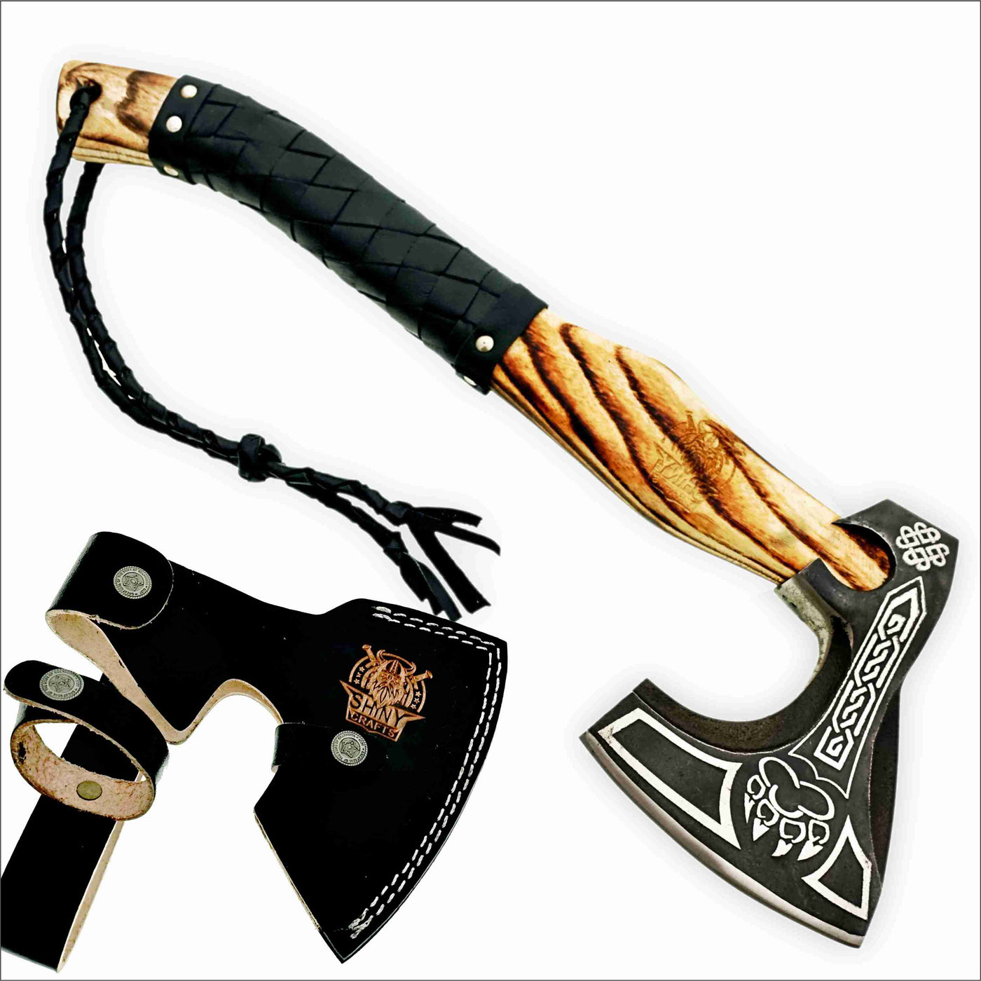 18 " Camping Axe Tomahawk Viking Bearded Axe Viking Axe Valentine's Day Gift Birthday Gift for him with Premium Leather Sheath (SCA-16)