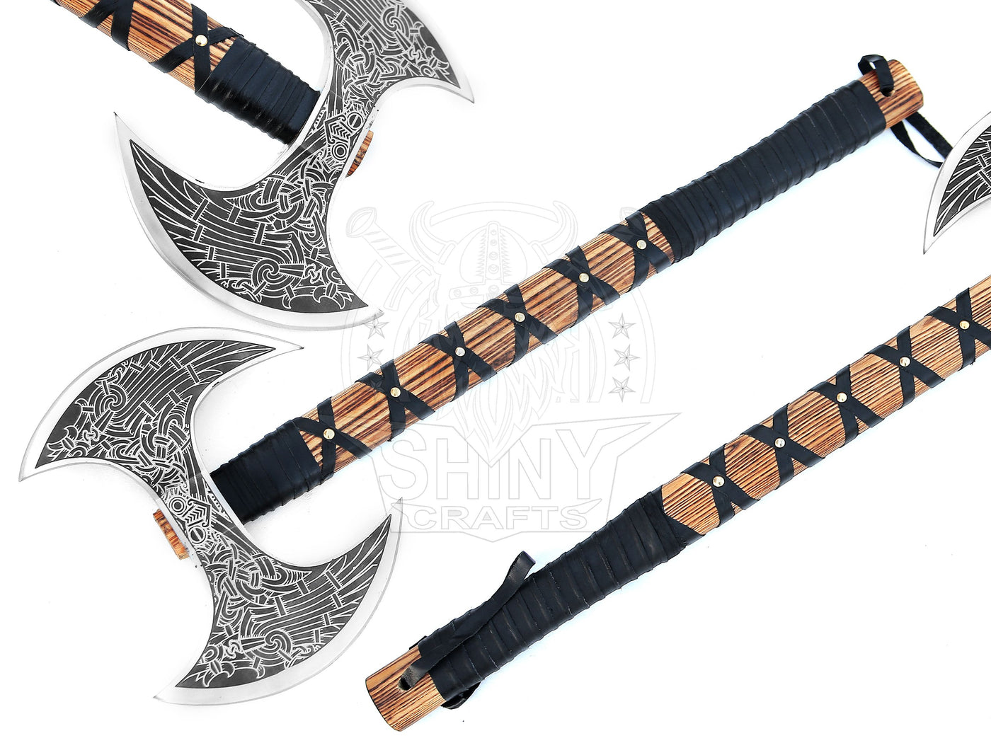 Camping Axe Tomahawk Viking Bearded Axe Christmas gifts-27 Long Odin's Double Edge Head Viking Axe Twin Blade Axe with Ash Wood Handle with Genuine Leather Sheath (VBA 13)