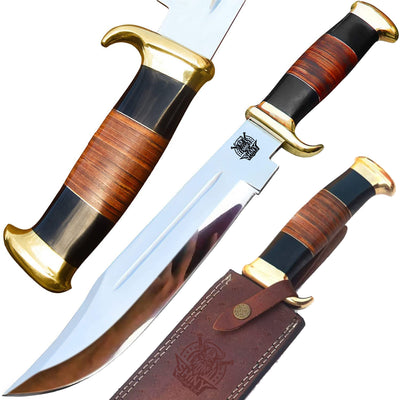 18" Large Handmade Forged Crocodile Dundee Knife, With Horn and Leather Handle with Premium Leather Sheath (HK-19)