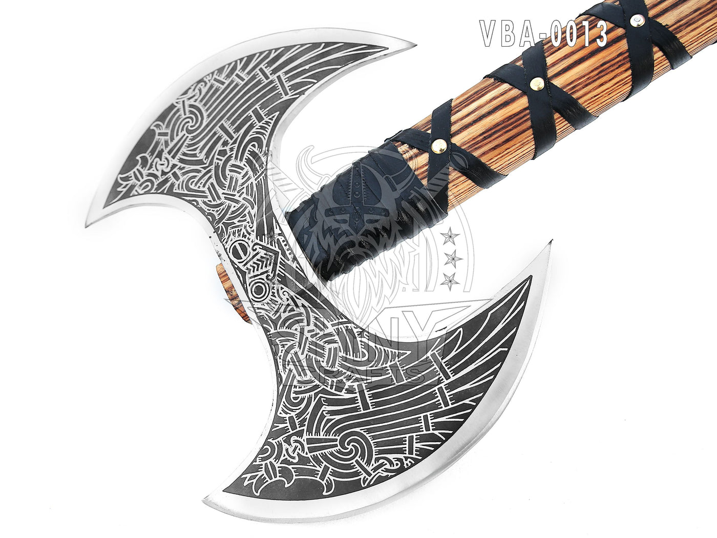 Camping Axe Tomahawk Viking Bearded Axe Christmas gifts-27 Long Odin's Double Edge Head Viking Axe Twin Blade Axe with Ash Wood Handle with Genuine Leather Sheath (VBA 13)