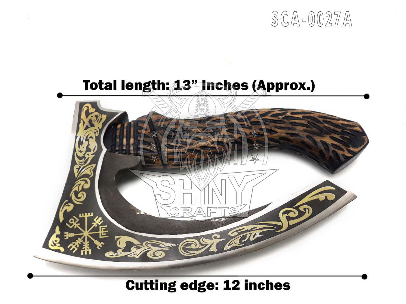 Handmade 13" -Viking Axe Pizza Axe Viking Gifts for Men Berserker Axe- with Golden Etching Authentic Medieval Axe with Sheath (VBA-27A)