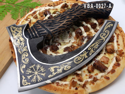 Handmade 13" -Viking Axe Pizza Axe Viking Gifts for Men Berserker Axe- with Golden Etching Authentic Medieval Axe with Sheath (VBA-27A)