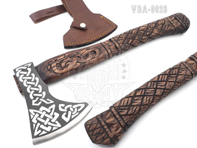 Handmade 18"-Camping Axe Tomahawk Viking Bearded Axe Engraved Viking Axe,Hatchet Gifts for him Wood Working Tool Viking Gifts for Men with Leather Sheath (VBA 28)