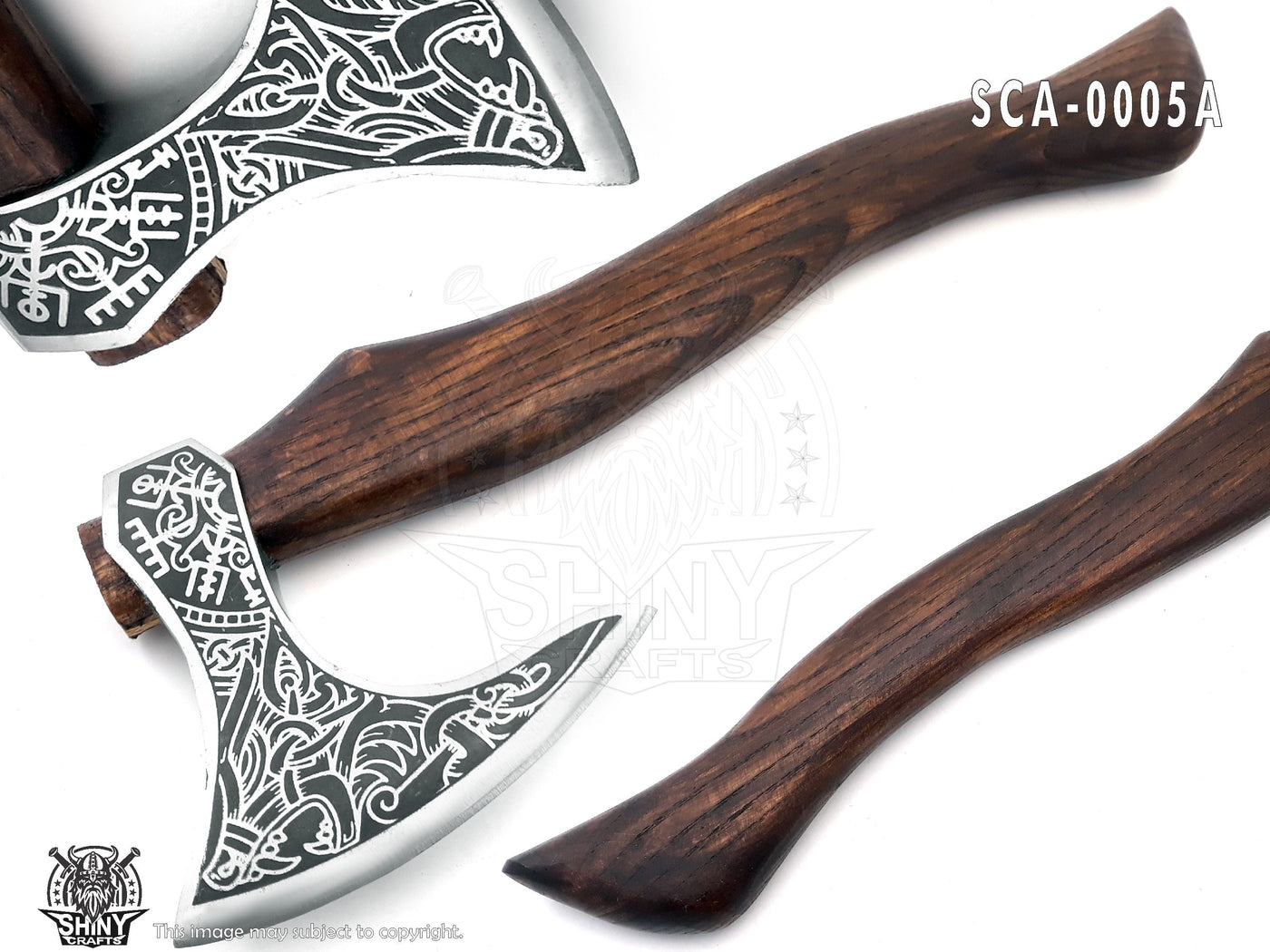 Handmade Valhalla Wolf & Vegvisir Axe, Viking Axe,Valentine's Day Gift, Birthday Gift for him with Leather Wrapped Handle and Premium Quality Leather Sheath (SCA-05-A)