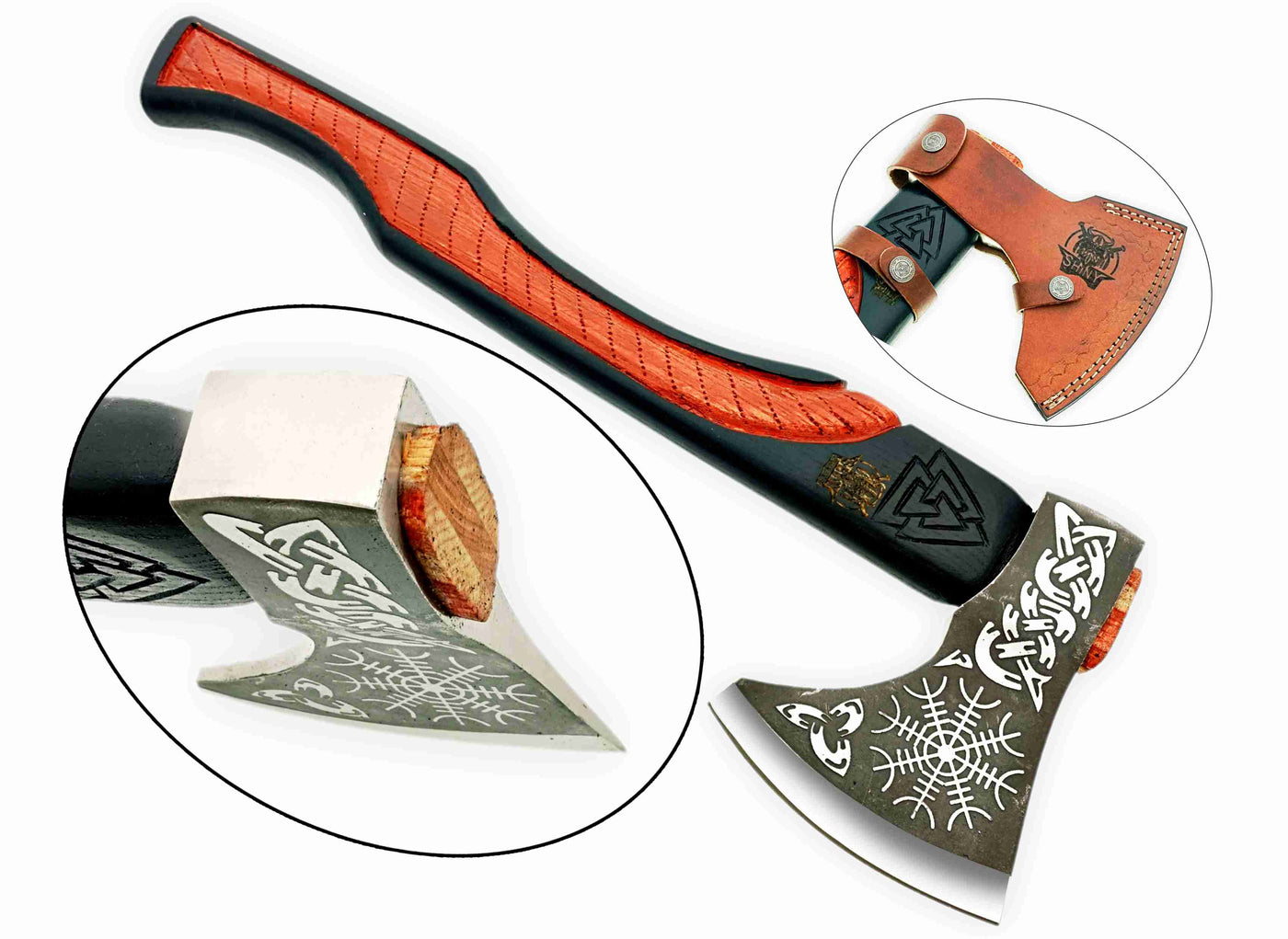 1 Axe Only Handmade Carbon Steel Viking,Valentine's Day, Birthday Gift for him, Leather Wrapped Handle and Sheath (VBA-01)