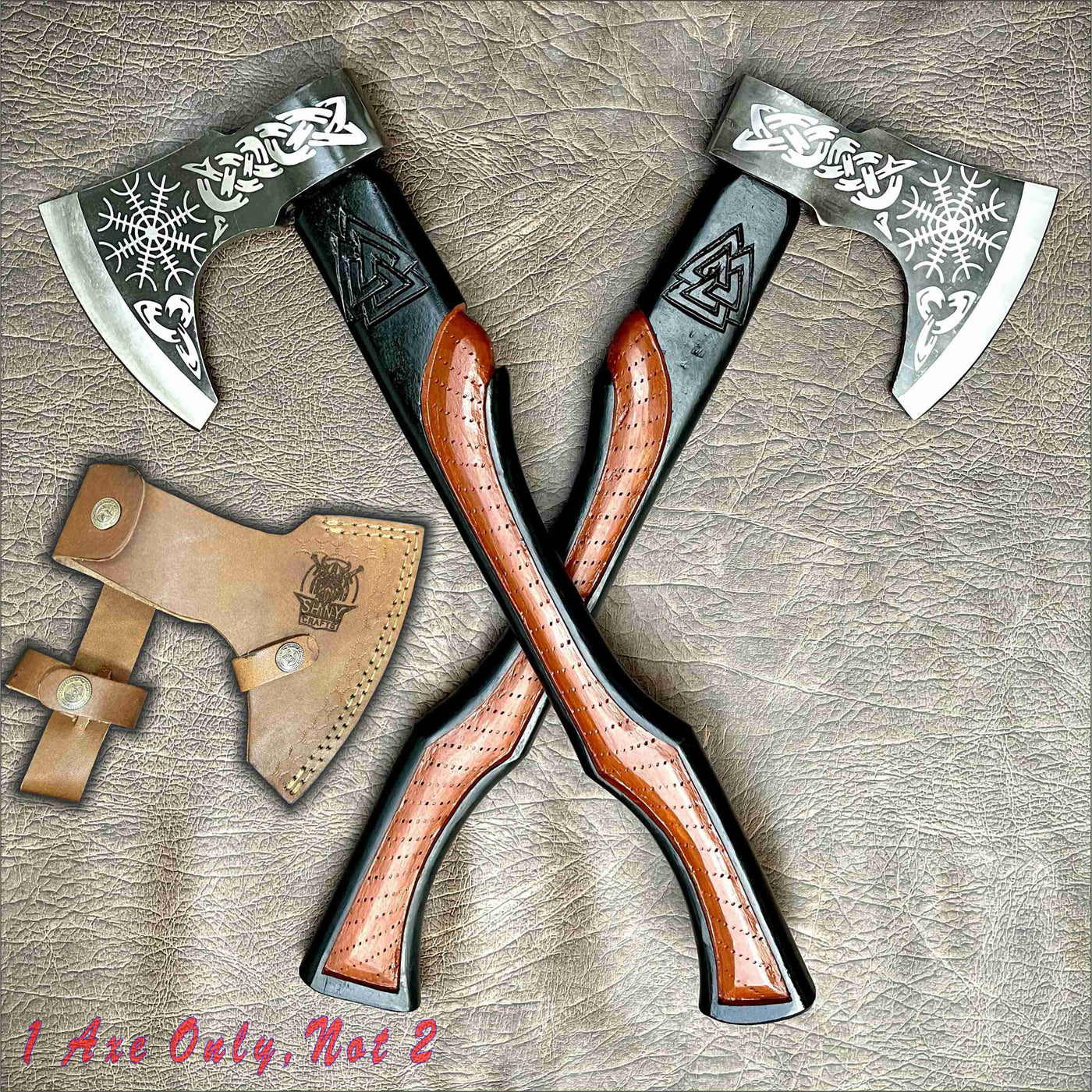 1 Axe Only Handmade Carbon Steel Viking,Valentine's Day, Birthday Gift for him, Leather Wrapped Handle and Sheath (VBA-01)