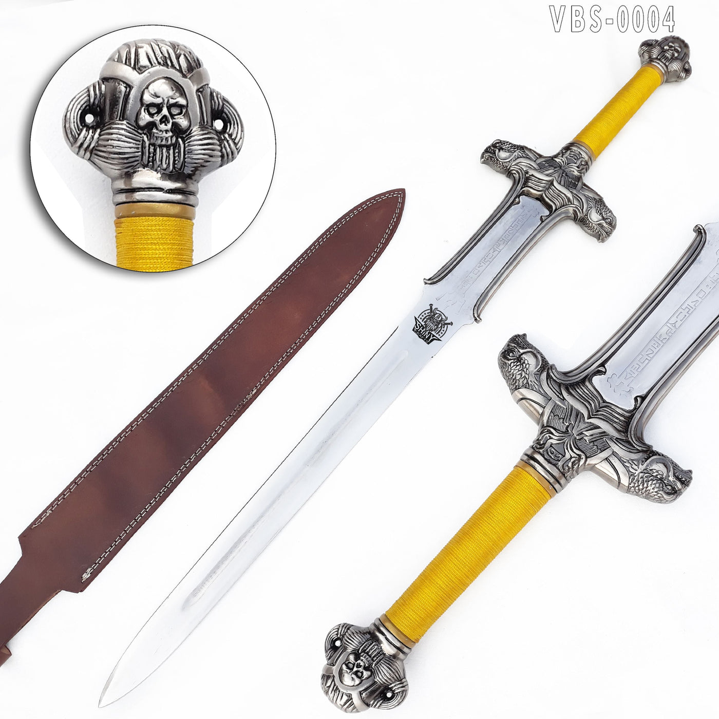 Viking Sword Handmade, Conan The Barbarian, Atlantean Sword, Hunting Sword, Medieval Crusader Sword, with Premium Leather Scabbard (VBS-04)