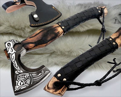 Viking Style Axe - Leather Wrapped, Infinity Braid – Forged Glory Custom  Leather Craft